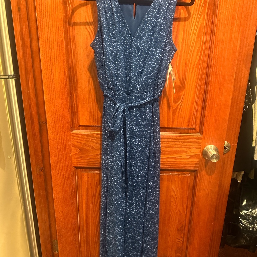 Navy Blue Sleeveless Jumpsuit with Belt